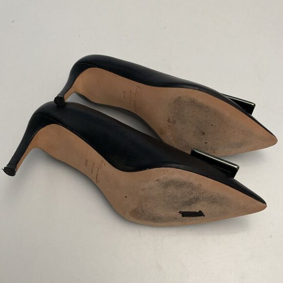 Bettye Muller Pump Black Leather Point Toe Slim 2.5" Heel Green Plate 6.5 - Picture 10 of 11